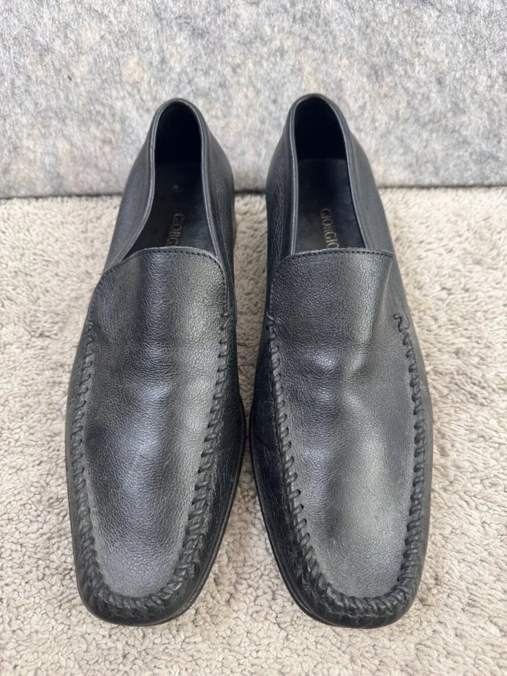 Giorgio Armani Mens Loafers Black Leather Sz 42 Slip On Italy Driving